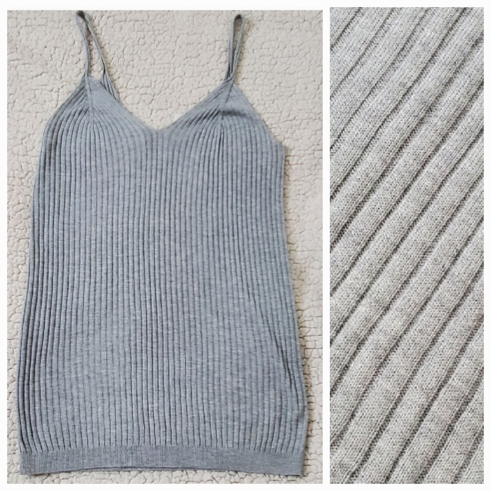 NWOT Meadow Rue Ribbed Knit Tank Top Camisole Gray V-Neck Size S